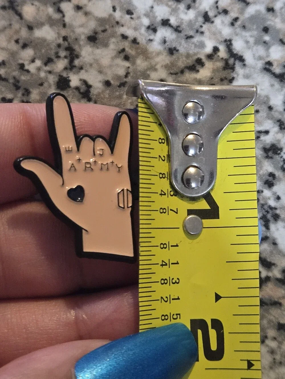 BTS ARMY Hand Enamel Pin in Nude with Black Outline